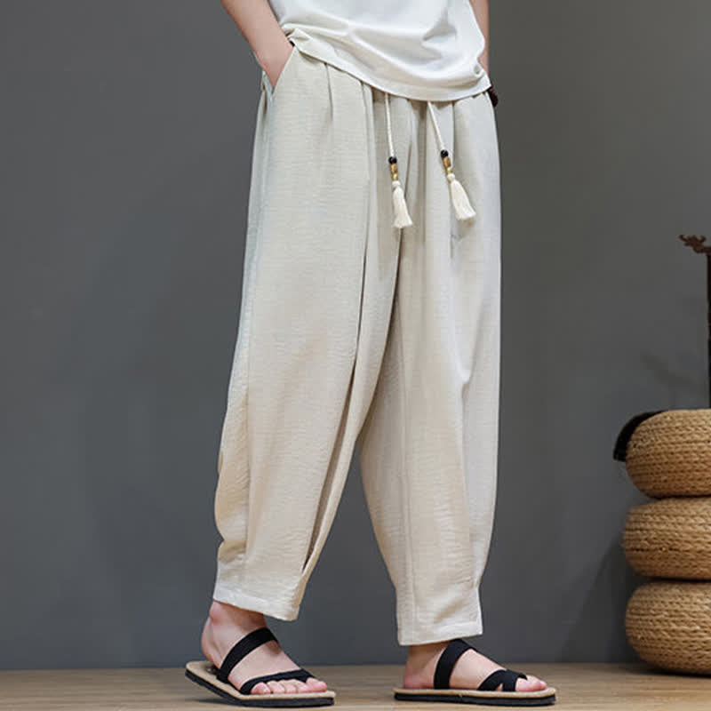 Summer Minimalist Solid Men's Elastic Waist Tapered Pants With Pockets