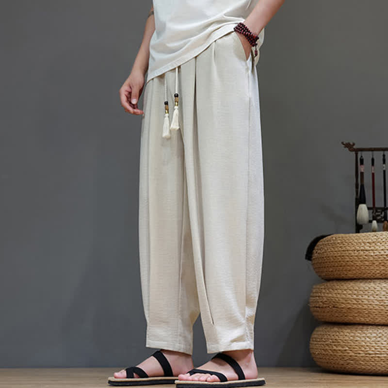 Summer Minimalist Solid Men's Elastic Waist Tapered Pants With Pockets