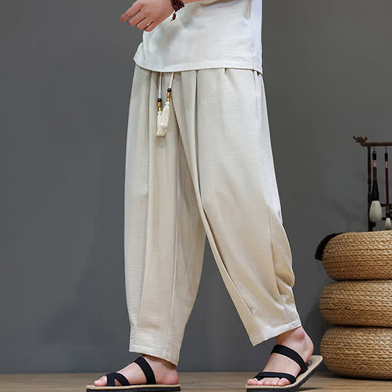 Summer Minimalist Solid Men's Elastic Waist Tapered Pants With Pockets