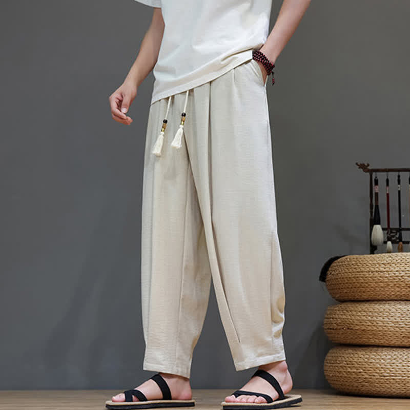 Summer Minimalist Solid Men's Elastic Waist Tapered Pants With Pockets