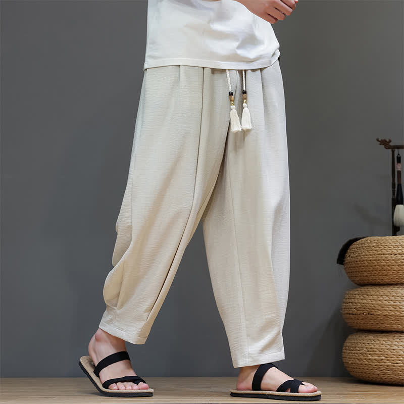 Summer Minimalist Solid Men's Elastic Waist Tapered Pants With Pockets