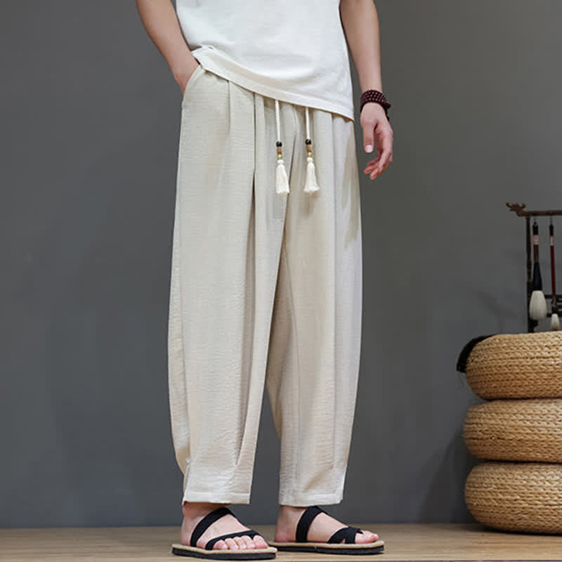 Summer Minimalist Solid Men's Elastic Waist Tapered Pants With Pockets