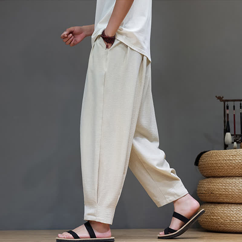 Summer Minimalist Solid Men's Elastic Waist Tapered Pants With Pockets