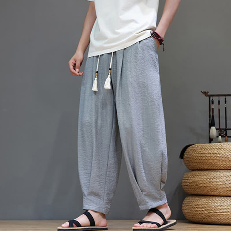 Summer Minimalist Solid Men's Elastic Waist Tapered Pants With Pockets