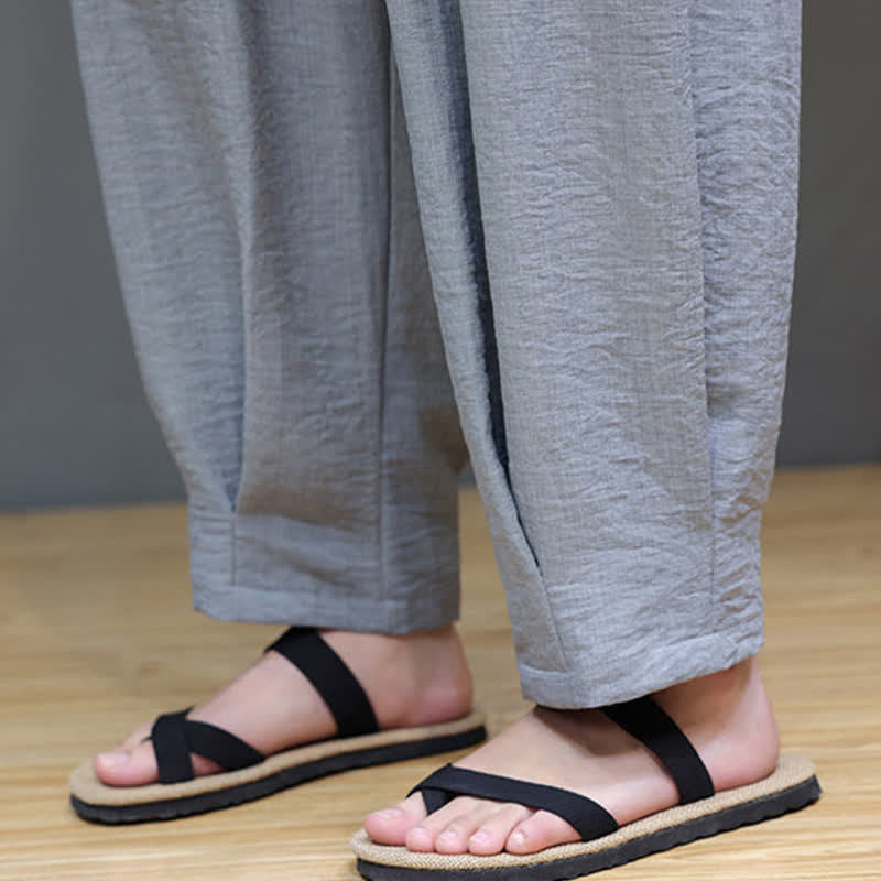 Summer Minimalist Solid Men's Elastic Waist Tapered Pants With Pockets
