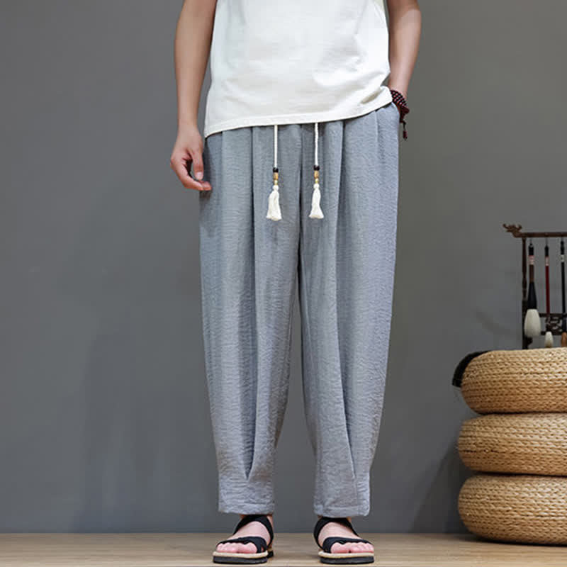 Summer Minimalist Solid Men's Elastic Waist Tapered Pants With Pockets