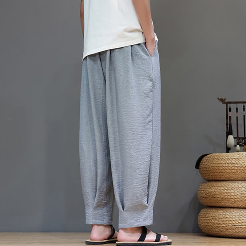 Summer Minimalist Solid Men's Elastic Waist Tapered Pants With Pockets