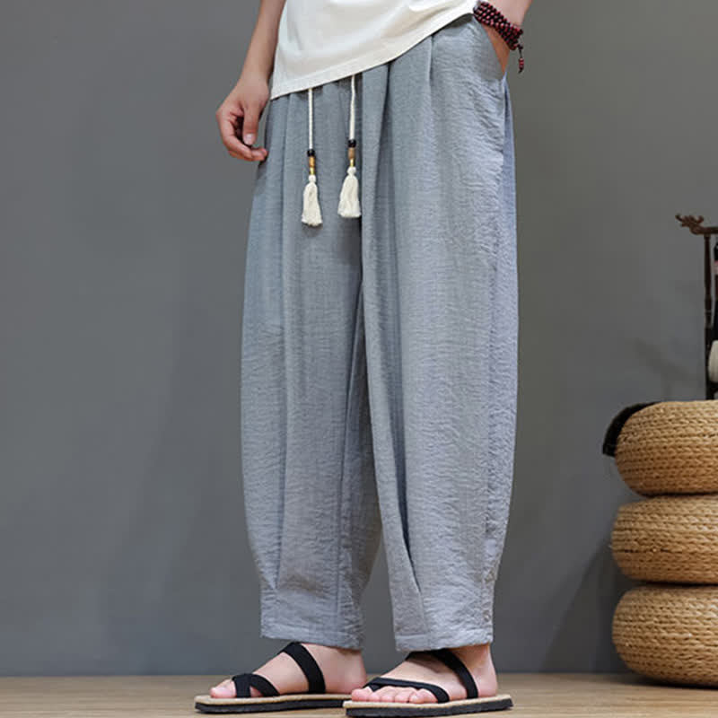 Summer Minimalist Solid Men's Elastic Waist Tapered Pants With Pockets