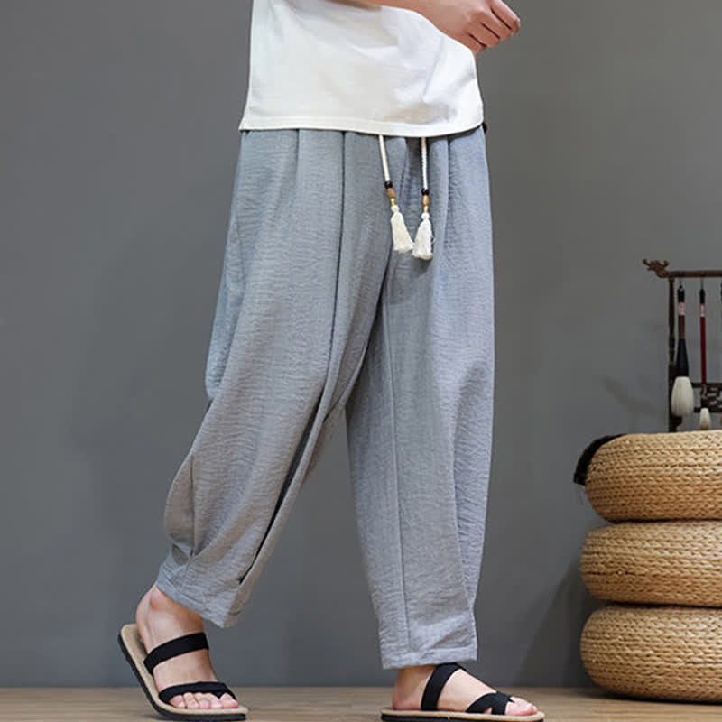Summer Minimalist Solid Men's Elastic Waist Tapered Pants With Pockets