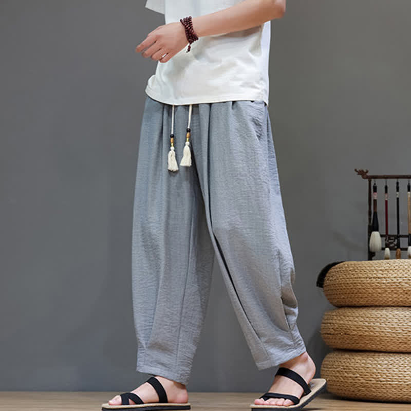 Summer Minimalist Solid Men's Elastic Waist Tapered Pants With Pockets