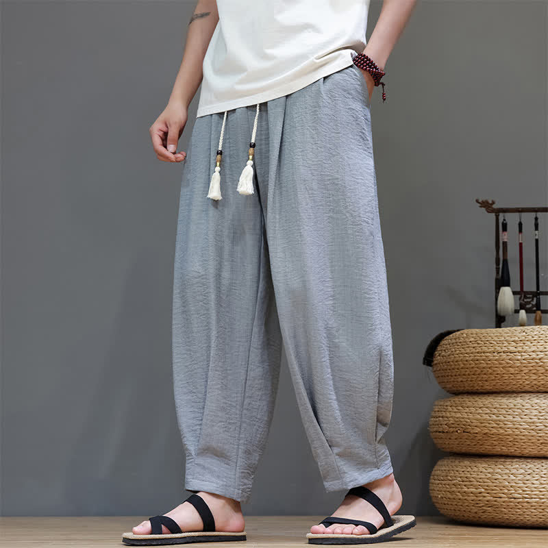 Summer Minimalist Solid Men's Elastic Waist Tapered Pants With Pockets