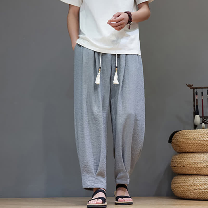 Summer Minimalist Solid Men's Elastic Waist Tapered Pants With Pockets