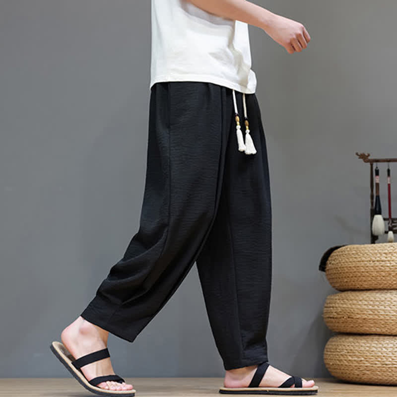 Summer Minimalist Solid Men's Elastic Waist Tapered Pants With Pockets