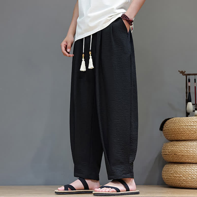 Summer Minimalist Solid Men's Elastic Waist Tapered Pants With Pockets