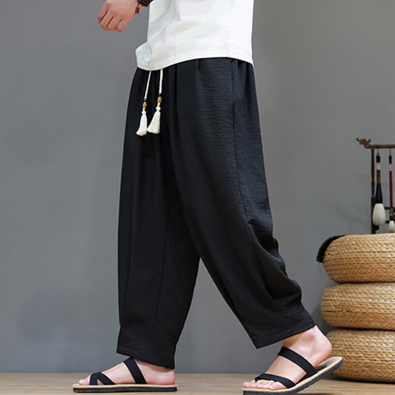 Summer Minimalist Solid Men's Elastic Waist Tapered Pants With Pockets