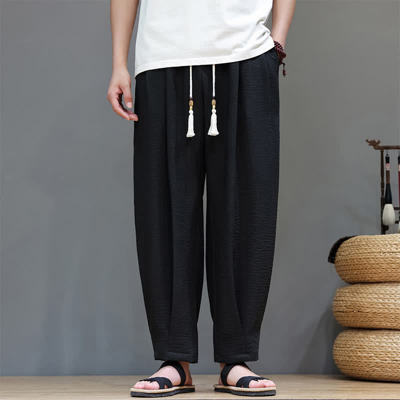 Summer Minimalist Solid Men's Elastic Waist Tapered Pants With Pockets