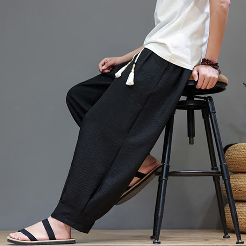 Summer Minimalist Solid Men's Elastic Waist Tapered Pants With Pockets