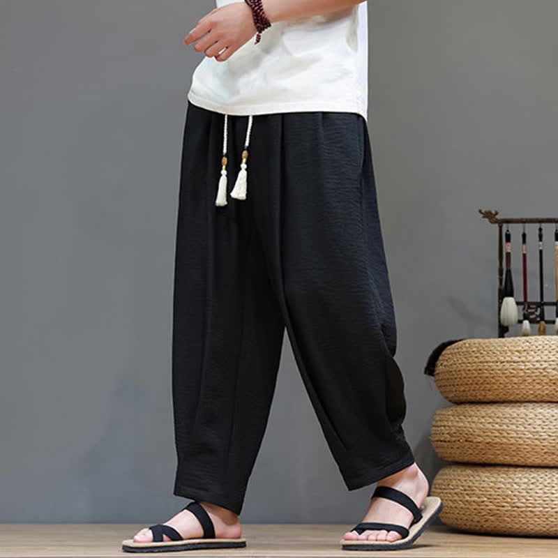 Summer Minimalist Solid Men's Elastic Waist Tapered Pants With Pockets