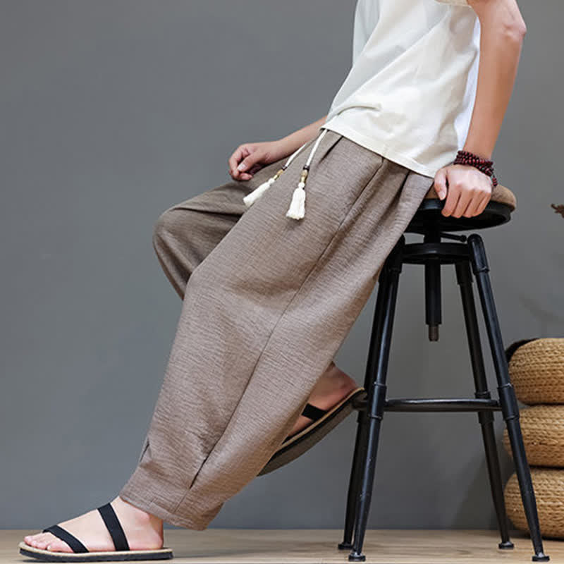 Summer Minimalist Solid Men's Elastic Waist Tapered Pants With Pockets