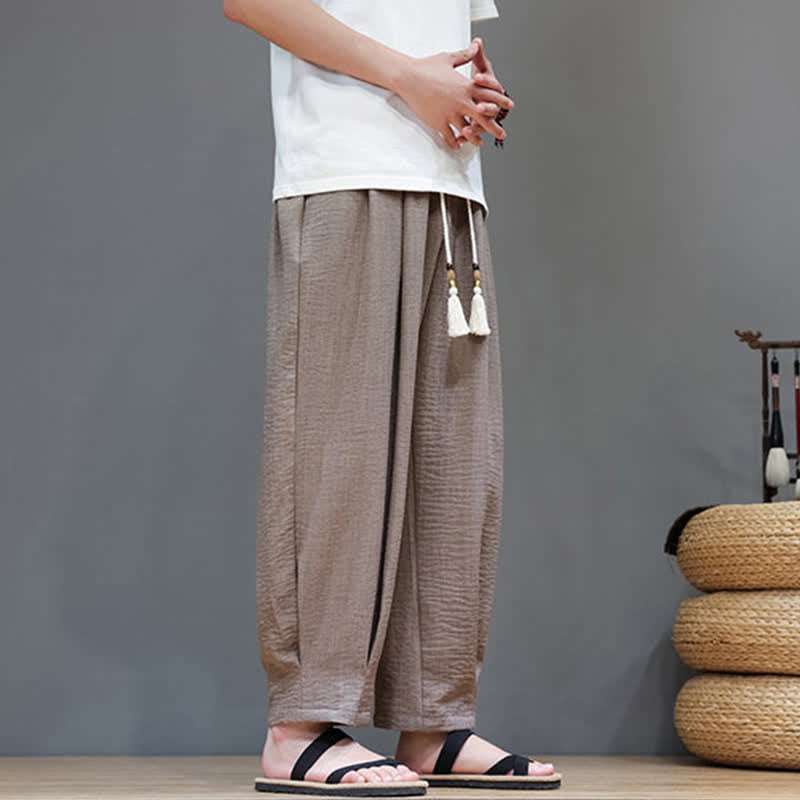 Summer Minimalist Solid Men's Elastic Waist Tapered Pants With Pockets