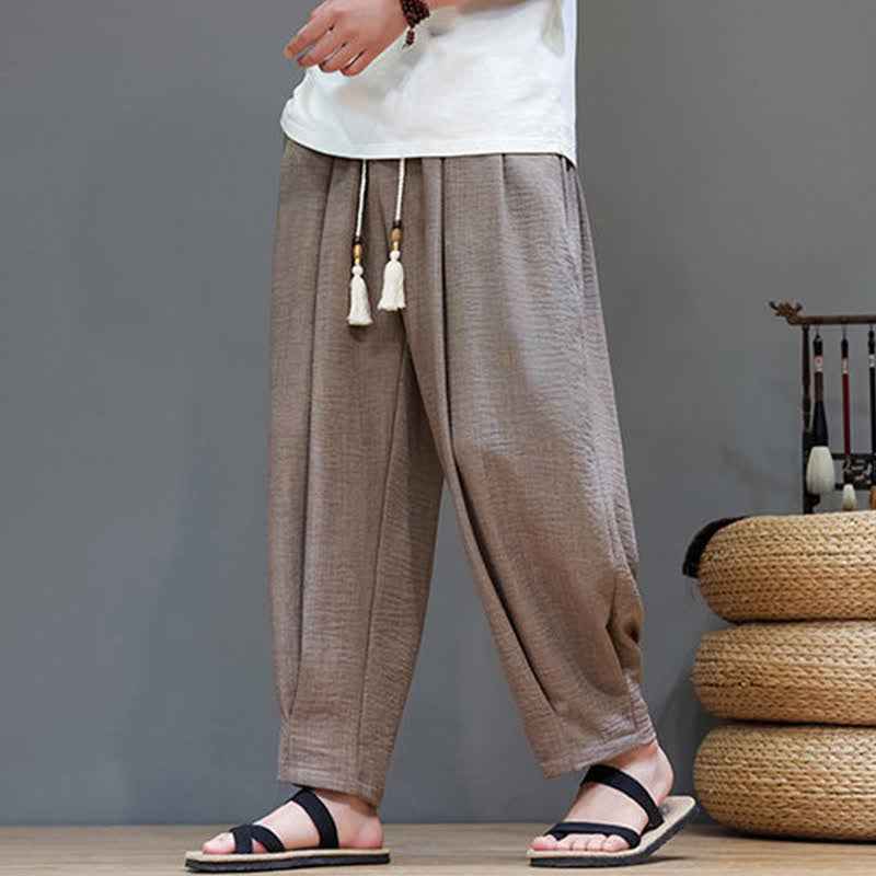 Summer Minimalist Solid Men's Elastic Waist Tapered Pants With Pockets