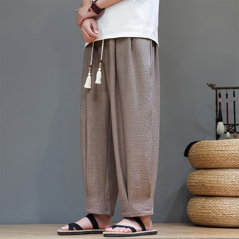 Summer Minimalist Solid Men's Elastic Waist Tapered Pants With Pockets