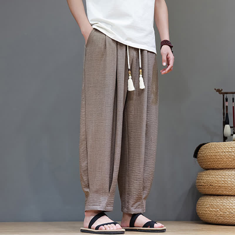 Summer Minimalist Solid Men's Elastic Waist Tapered Pants With Pockets