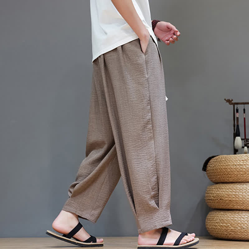Summer Minimalist Solid Men's Elastic Waist Tapered Pants With Pockets