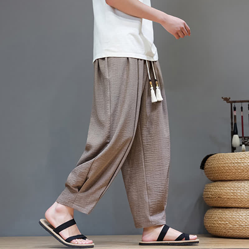Summer Minimalist Solid Men's Elastic Waist Tapered Pants With Pockets