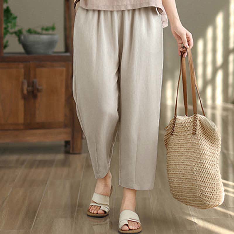 Summer Casual Solid Women's Tapered Pants With Pockets