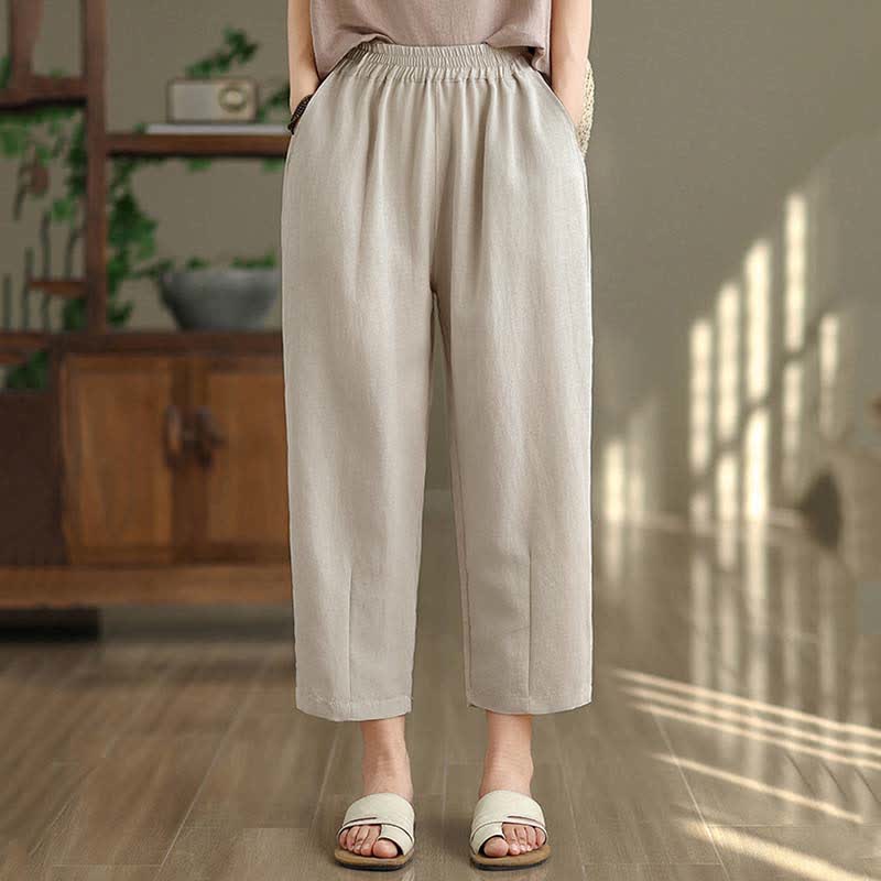Summer Casual Solid Women's Tapered Pants With Pockets