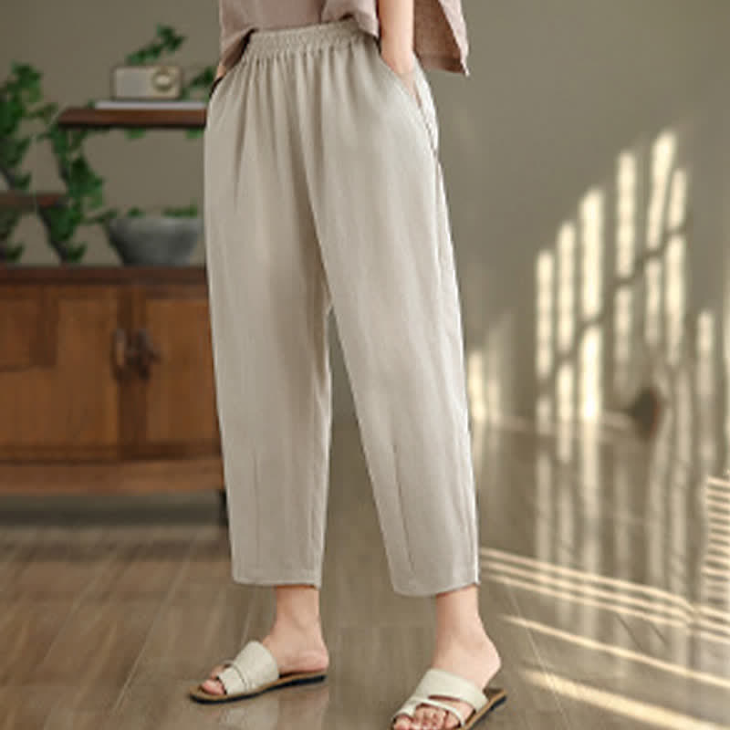 Summer Casual Solid Women's Tapered Pants With Pockets