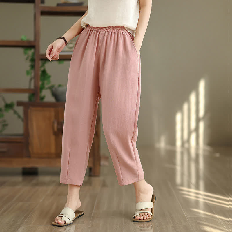 Summer Casual Solid Women's Tapered Pants With Pockets