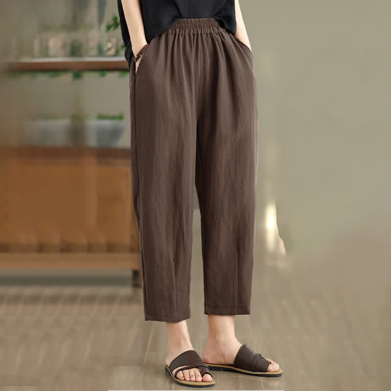 Summer Casual Solid Women's Tapered Pants With Pockets