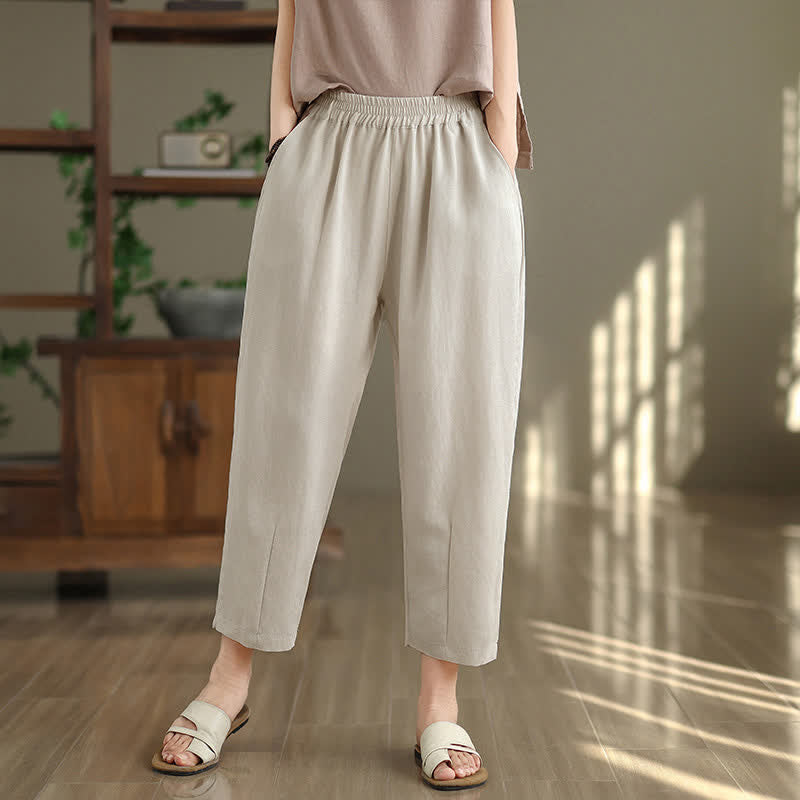 Summer Casual Solid Women's Tapered Pants With Pockets
