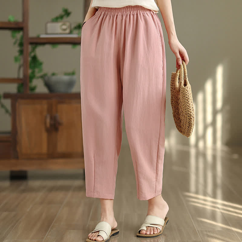 Summer Casual Solid Women's Tapered Pants With Pockets
