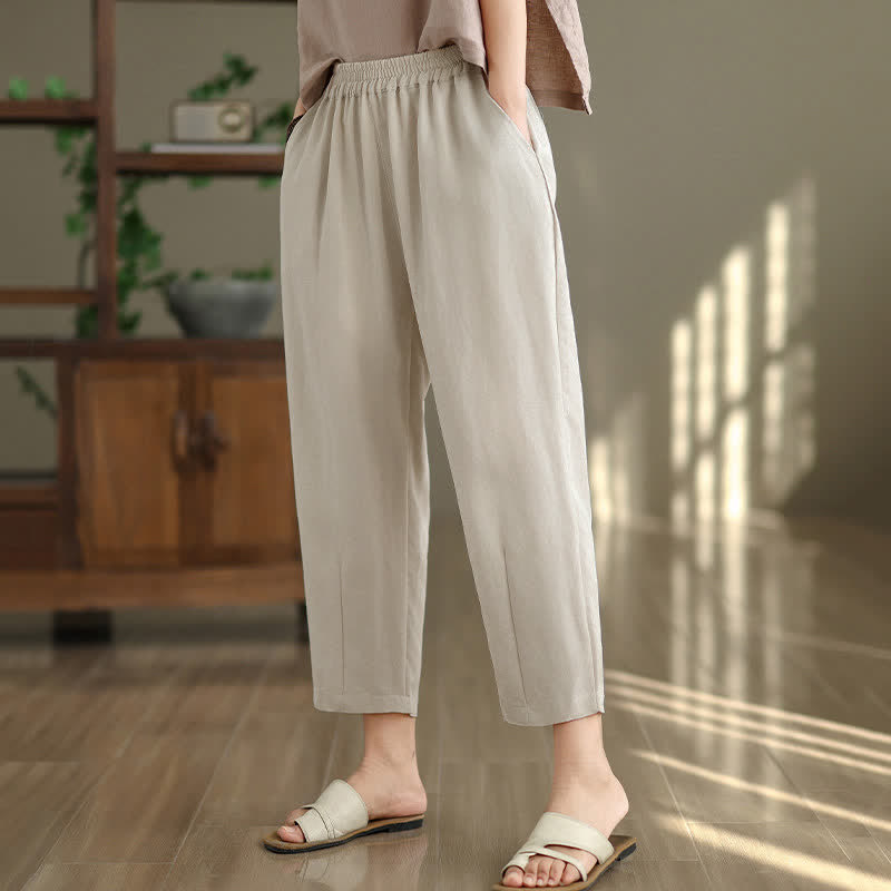Summer Casual Solid Women's Tapered Pants With Pockets