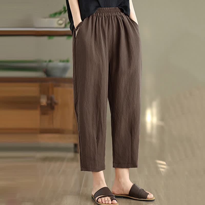 Summer Casual Solid Women's Tapered Pants With Pockets