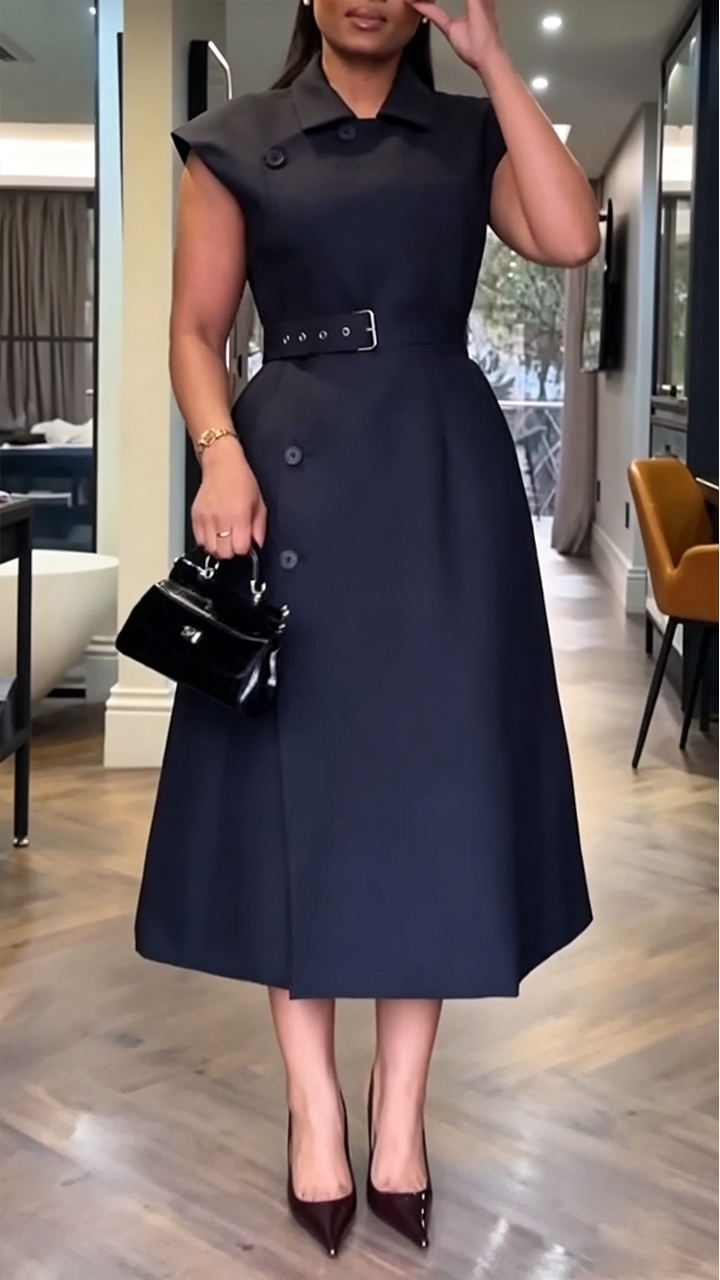 Women's Lapel Belted Commuter Dress