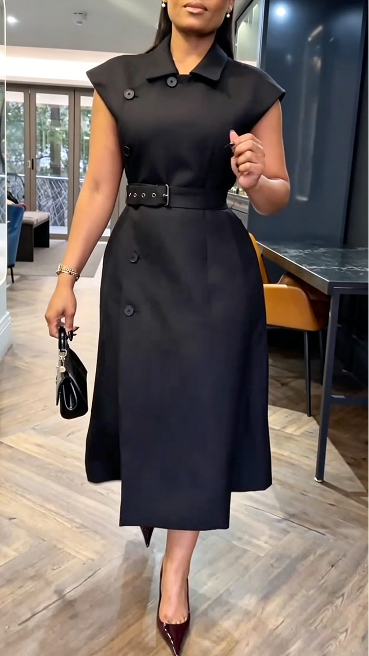 Women's Lapel Belted Commuter Dress