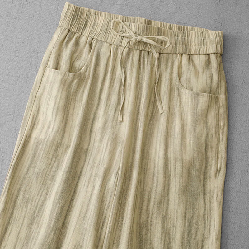 Summer Casual Drawstring Stripe Elastic Waist Women's Straight Leg Pants With Pockets