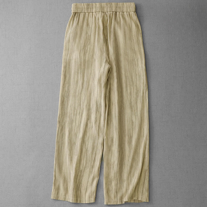 Summer Casual Drawstring Stripe Elastic Waist Women's Straight Leg Pants With Pockets