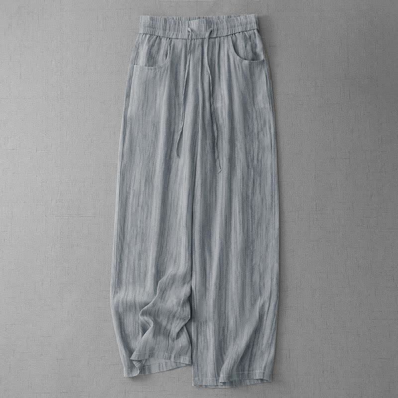 Summer Casual Drawstring Stripe Elastic Waist Women's Straight Leg Pants With Pockets