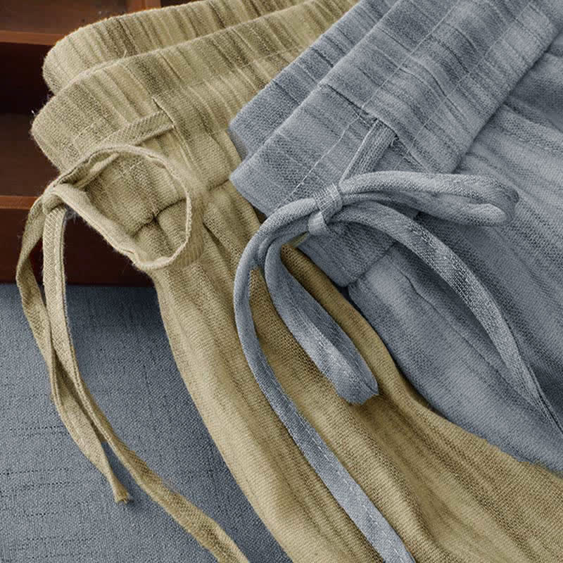 Summer Casual Drawstring Stripe Elastic Waist Women's Straight Leg Pants With Pockets