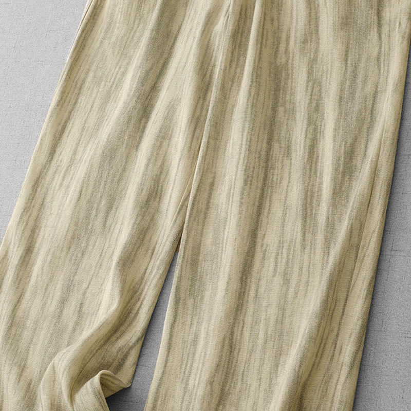 Summer Casual Drawstring Stripe Elastic Waist Women's Straight Leg Pants With Pockets