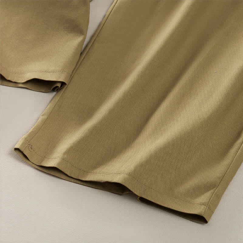 Spring Summer Casual Drawstring Elastic Waist Ruffled Solid Cropped Pants Women's Straight Leg Pants With Pockets