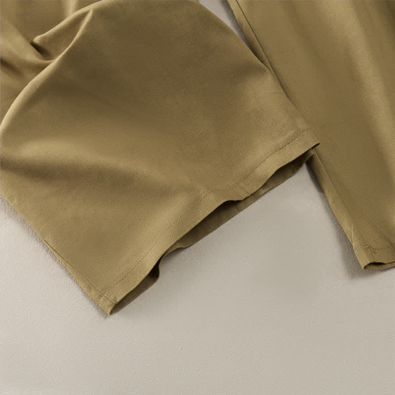 Spring Summer Casual Drawstring Elastic Waist Ruffled Solid Cropped Pants Women's Straight Leg Pants With Pockets