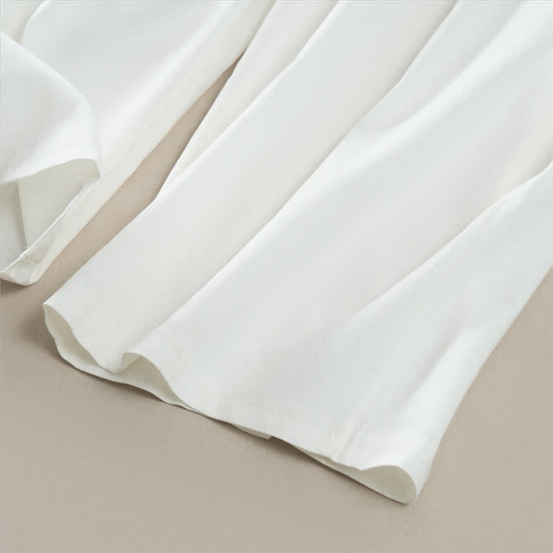 Spring Summer Casual Drawstring Elastic Waist Ruffled Solid Cropped Pants Women's Straight Leg Pants With Pockets