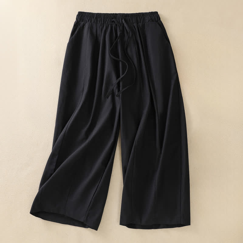 Summer Casual Minimalist Drawstring Solid Women's Cropped Pants With Pockets