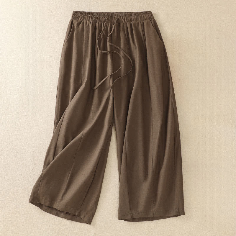 Summer Casual Minimalist Drawstring Solid Women's Cropped Pants With Pockets